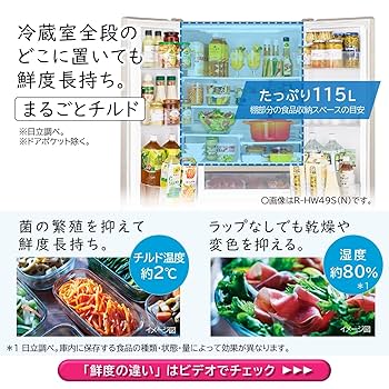 Amazon | 日立 冷蔵庫 幅65cm 485L フレンチドア R-HW49S N